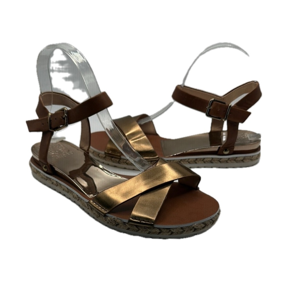 Vince Camuto Sz 7 1/2 Kankitta Espadrille Bronze Metallic Goldβ Flat Straps